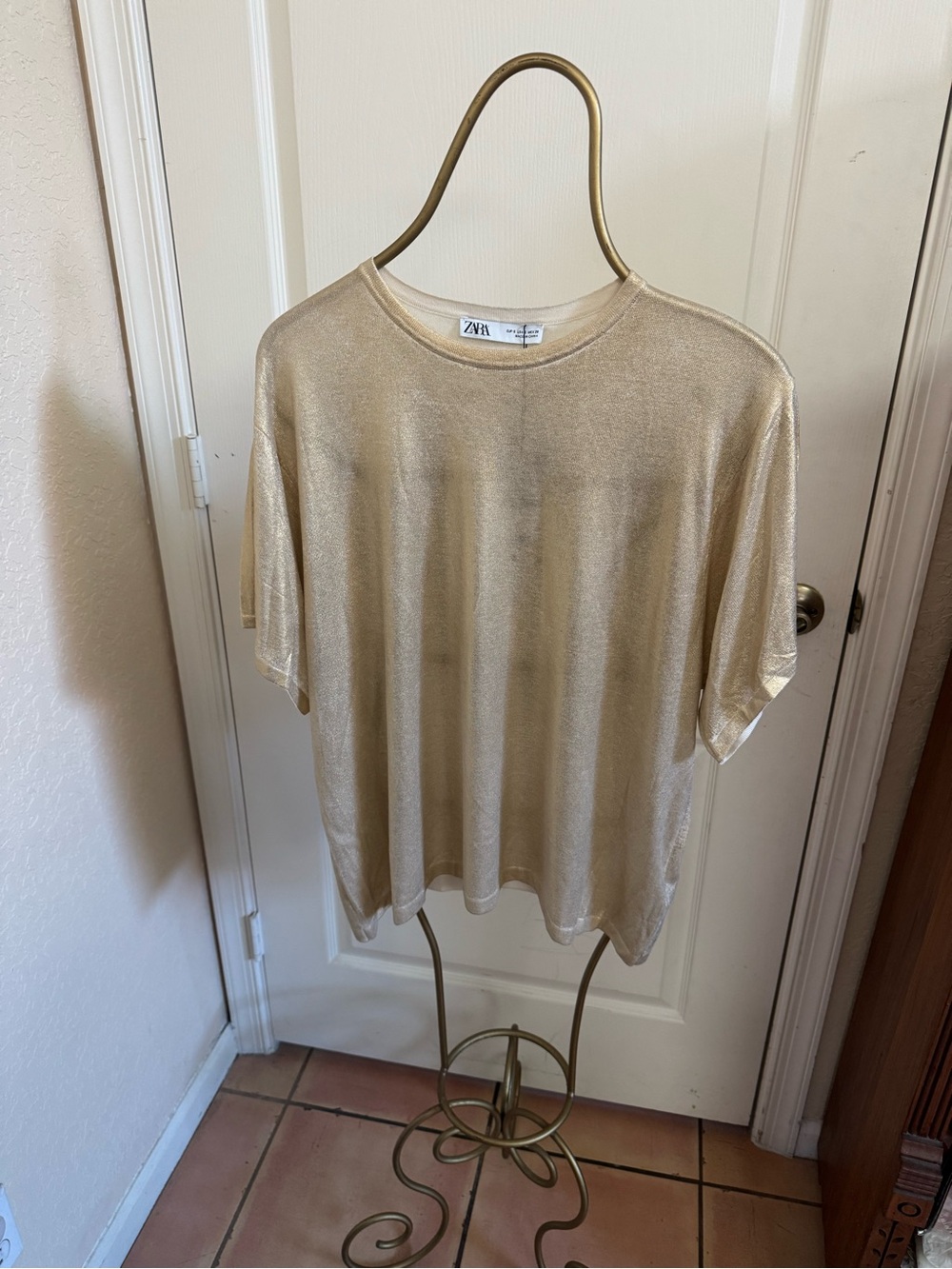 Zara Shimmery Gold Short Sleeve Tee